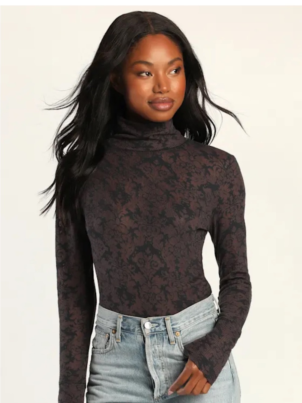 Free People Intimately You and I Long Sleeve Turtleneck Top Tee Black NWOT